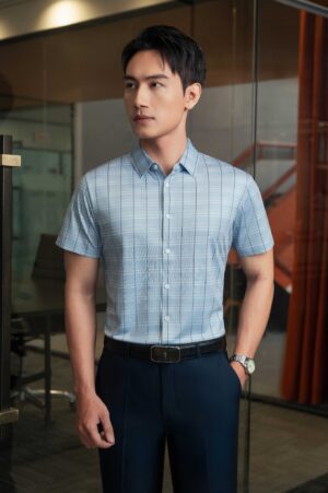 Sơ mi Ngắn Tay CT24 xanh kẻ vuông The Tuxedo – TXNC02